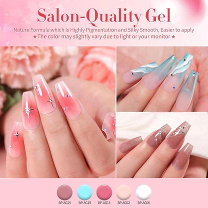 BORN PRETTY 39 Pcs Jelly Gel Polish Set Anna's Garden Series 33 Colors 6ml Jelly Nail Gel with 6 Bottles 10ml Base Top Coat Kit