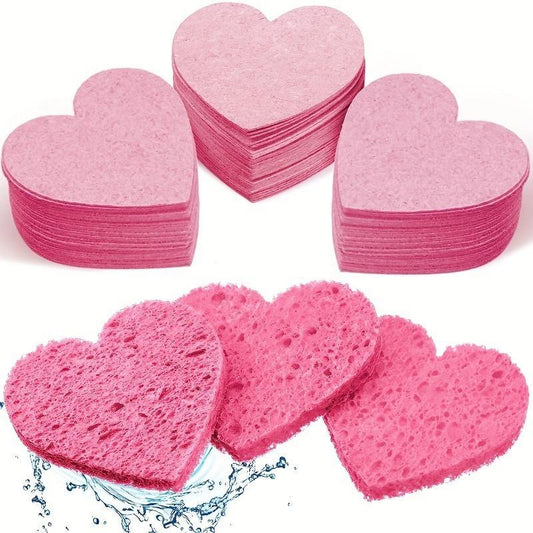 20pcs Portable Heart Shape Compressed Facial Sponge, Honeycomb Facial Cleansing Pad, Skin Friendly Cleansing Exfoliating Wood Pulp Makeup Removal Pad, Facial Cleansing Tool