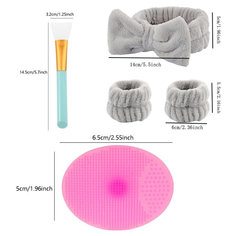 Face Cleaning Face Mask Tool Set, 9pcs/set Bow Headband & Wristbands, Mask Brushes & Silicone Facial Cleansing Brushes, Facial Skin Care Set