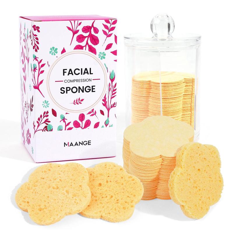 Flower Shaped Compressed Sponges, 60pcs/set Natural Cellulose Facial Cleaning Sponges with Organizer, Professional Sponges for Face Washing, Massaging, Pores Exfoliating & Makeup Removal