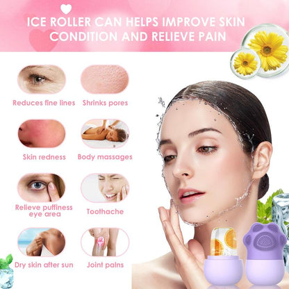 Silicone Cute Cat Claw Designed Ice Face Roller, Face & Body Ice Roller with Beauty Facial Massage Particle, Professional Comfort Skincare Tools for Women