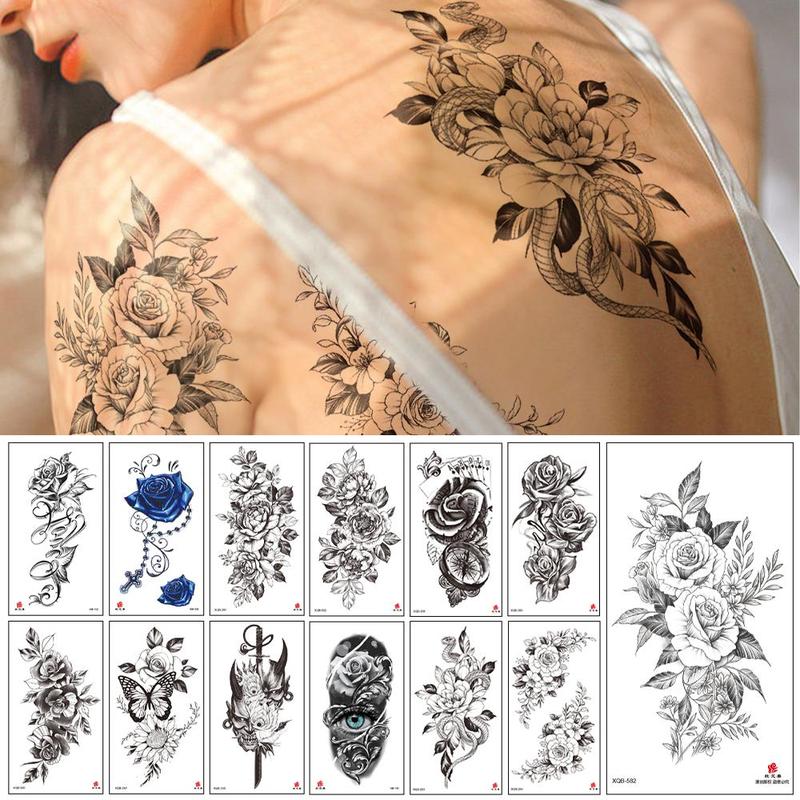 13pcs Flower Pattern Temporary Tattoo Sticker, Waterproof Fake Tattoo Sticker, Body Art Decoration For Women & Girls