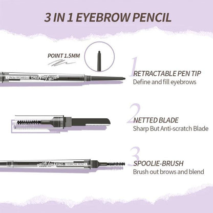 Portable 3 in 1 Eyebrow Pencil (1 Piece), Waterproof Eyebrow Pencils with Refill, Eyebrow Makeup Tool for Women