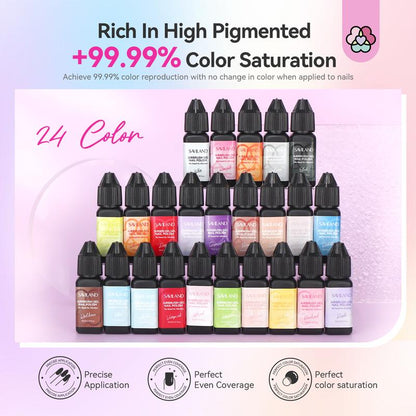 SAVILAND 24 Color Airbrush Gel Nail Polish - Use with Airbrush for Gradients Nails Blush Nails Layered Nail Art Various Pattern Nail Art Without Dilution High Color Saturation for Home Salon Use Nail Care Cutics Manicure Cosmetic