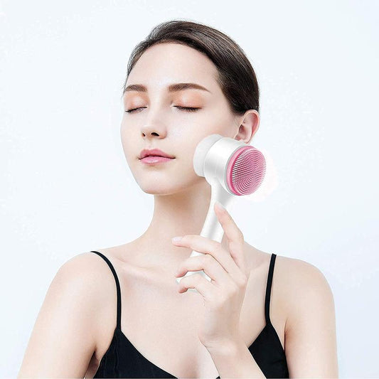 Soft Manual Facial Cleansing Brush, 1 Count Double Side Skin Care Facial Cleaning Massager, Silicone Facial Scrubber Pore Exfoliation Makeup Beauty Tool, Comfort Hygiene Product