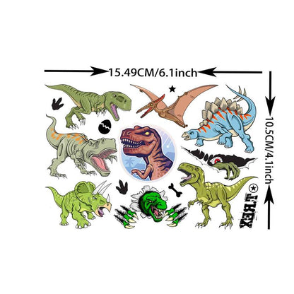 6pcs 3D Dinosaur Pattern Tattoo Sticker, Fun T-Rex Dino Temporary Tattoo Decal for Party & Birthday Use, Body Decoration Sticker for Kids