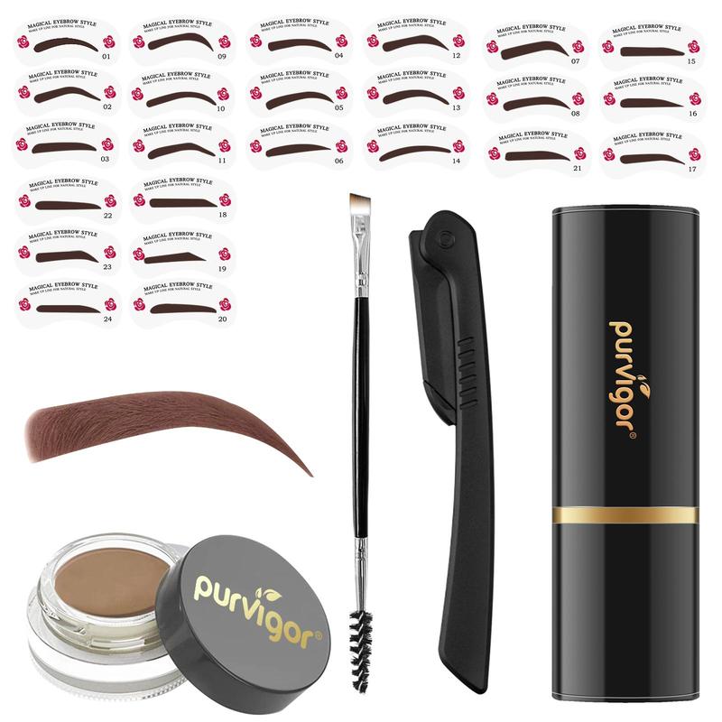 Eyebrow Stamp Kit, 1 Set Eyebrow Cream & Mushroom Head £¦double-headed Eyebrow Brush & Eyebrow Card & Eyebrow Razor, Eye Brow Makeup Tool Set