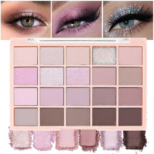 20 Nude Brown Pink Matte Shimmer Eyeshadow Palette for Eye Makeup,High Pigmented Beige Purple Tan Eye Shadow Primers Powder Palet de sombras de ojos