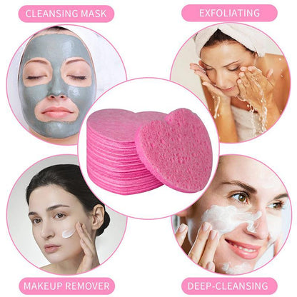 Compressed Cellulose Heart Shape Facial Sponges, 50pcs/set Natural Facial Cleansing Exfoliating Face Scrubber, Comfort Facial Cleansing Tools,  Facial Cleanser Tools