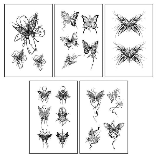 Butterfly Pattern Tattoo Stickers, 5pcs/set Butterfly Temporary Tattoos for Women & Girls, Fake Tattoo Stickers for Adults for Legs Arms Neck Decorations