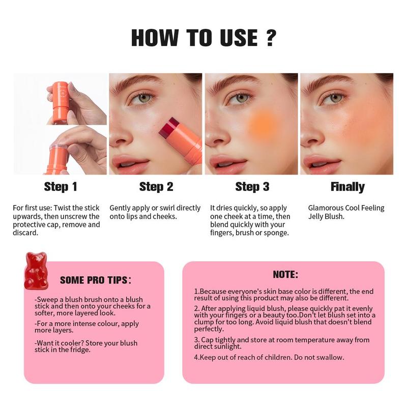 Long Lasting Jelly Blush Stick, 4pcs/set Natural Look Blush for Daily Makeup, Lightweight Blush, Soft Color Shadow, Suitable for All Skins