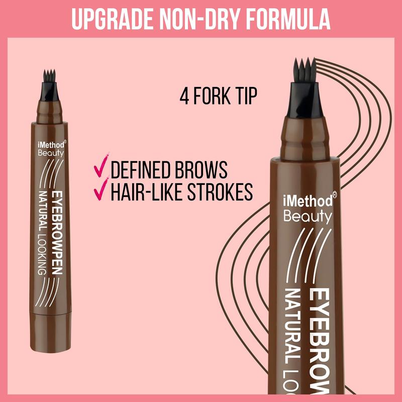 iMethod Eyebrow Pen - Eyebrow Pencil Magical Upgraded Eye Brow Pencils for Women with 4 Fork Tip & Spoolie Brush for Natural-Looking Hair-Like Defined Brows, Last All-Day, Light Brown