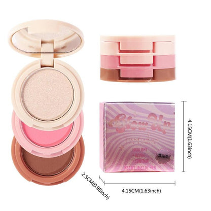 3 In 1 Blush Palette, 1 Count Long Lasting Powder Blush, Highlighter Blush Pressed Powder, Natural Look Blush For Daily Makeup