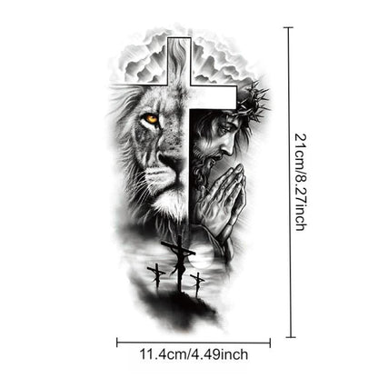 Cross & Lion Pattern Long Lasting Temporary Tattoo, 6 Counts/set Waterproof Body Art Fake Tattoo Sticker, Realistic Beauty & Personal Care Tattoo for Women & Men