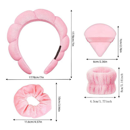 Solid Color Soft Makeup Powder Puff & Wristband & Headband Set, 7pcs Face Washing Hair Band Set, Fashion Hair Accessories for Women