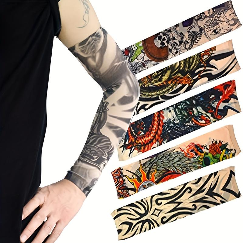 Temporary Tattoo Arm Sunscreen Sleeves 20PCS Set Arts Fake Easy Tattoo Kits Designs Tiger, Crown Heart, Skull, Tribal and Etc Unisex Stretchable Cosplay Accessories Gift