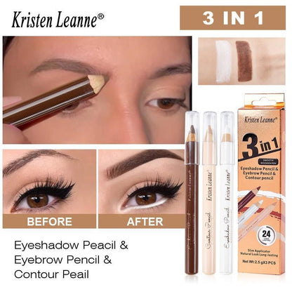 Long Lasting Eye Makeup Tools, 3pcs/set Eyeshadow Pencil & Eyebrow Pencil & Contour Pencil, Eye Makeup Products