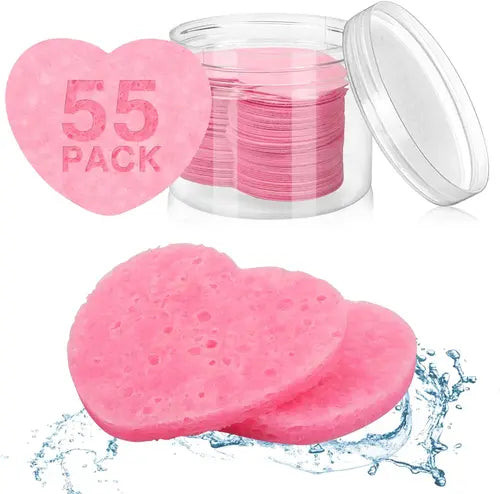 55 Pieces Compressed Facial Sponges for Estheticians, Cleansing and Exfoliating Natural Reusable Sponges for Facials with Storage Container