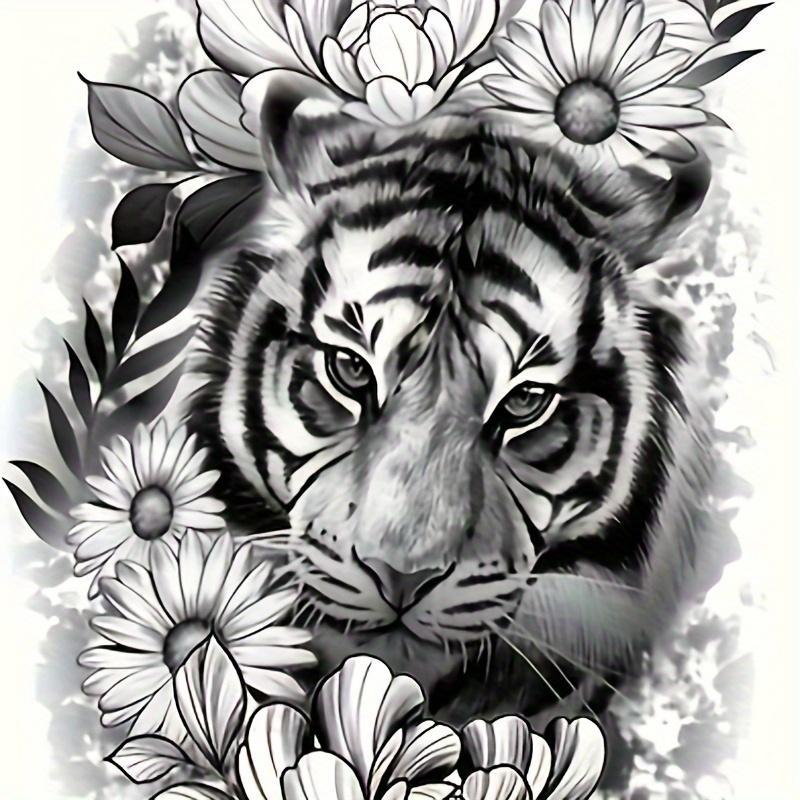 Flower & Tiger Pattern Temporary Tattoo Sticker, 1 Count Waterproof Fake Tattoo Sticker, Realistic Tattoo Sticker, Body Art Sticker for Women & Men