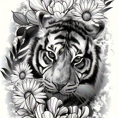 Flower & Tiger Pattern Temporary Tattoo Sticker, 1 Count Waterproof Fake Tattoo Sticker, Realistic Tattoo Sticker, Body Art Sticker for Women & Men