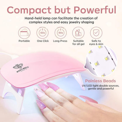 Modelones 13Pcs Poly Nail Extension Gel Kit, 6 Colors 15g Builder Extension Gel with Mini Nail Lamp brush Slip Solution Rhinestone Nail Manicure All-in-One Kit French Nail Beginner Kit birthday Gift nail care home DIY gel-x 2024 new gelx