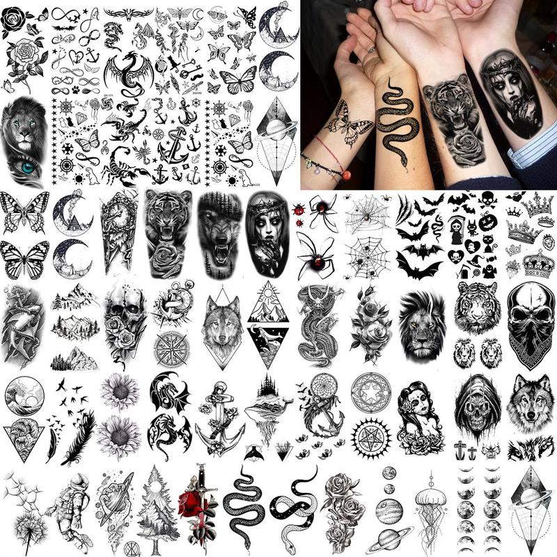 Creative Animal & Flower Pattern Temporary Tattoo Sticker, 68pcs/set Fake Tattoo Sticker, Body Art Decoration for Men & Women