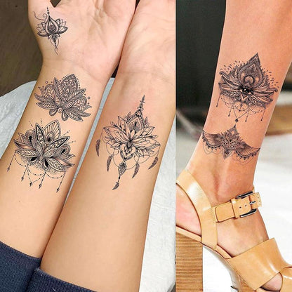 15pcs Flower & Pendant Pattern Tattoo Sticker, Bohemian Body Art Decoration for Women & Girls, Temporary Tattoo Decal for Arm Neck Chest