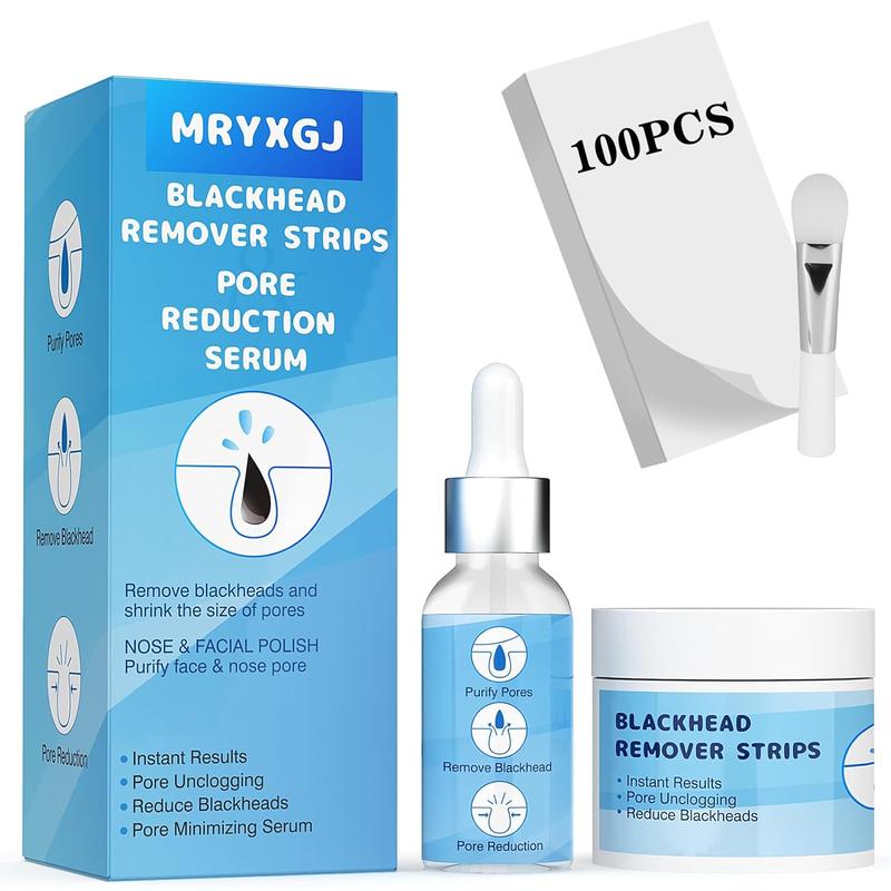 100Pcs-50g Blackhead Remover Strips, Nose & Facial pore cleaner Kit with pore minimizer Serum(30g), Deep Cleansing Pore Strips ,black head remover for face & nose Skincare Comfort lan ben