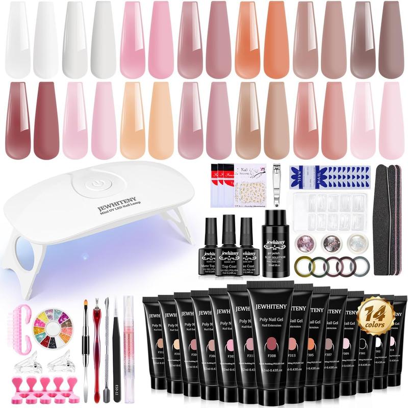 JEWHITENY Poly Extension Gel for Nail, 28 Colors Poly Gel Nail Kit With Nail Lamp Slip Solution Builder Nail Gel Trendy Nail Art Design Nail Extension Gel All In One Nail Kit Easy DIY at Home