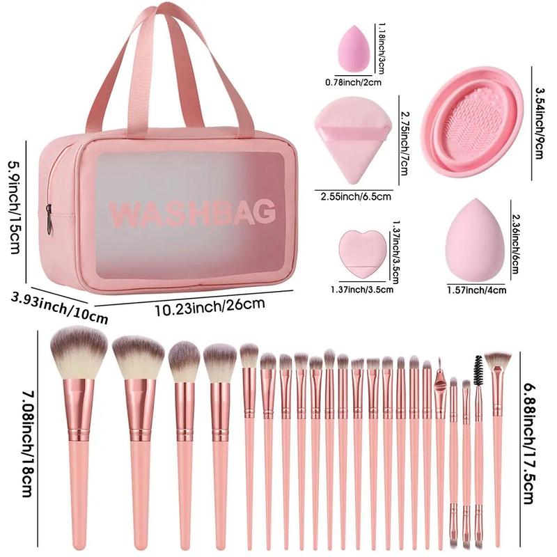 Summer All in One Makeup Tool Set, 22pcs Makeup Brush & 4 Triangular Powder Puff & 2 Mixed Sizes Makeup Sponges & 3 Finger Powder Puff & 1 Brush Cleaning Bowel & 1 Storage Bag, Beauty Products, Makeup Products