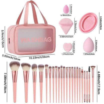 Summer All in One Makeup Tool Set, 22pcs Makeup Brush & 4 Triangular Powder Puff & 2 Mixed Sizes Makeup Sponges & 3 Finger Powder Puff & 1 Brush Cleaning Bowel & 1 Storage Bag, Beauty Products, Makeup Products