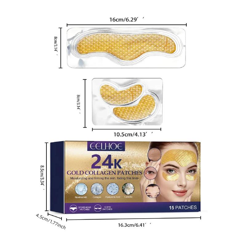 Collagen Forehead Wrinkle Patches (15patches/box), 24K Moisturizing Patches for Improving Fine Lines & Enhancing Forehead Skin Elasticity, Skincare Patches for Women & Men