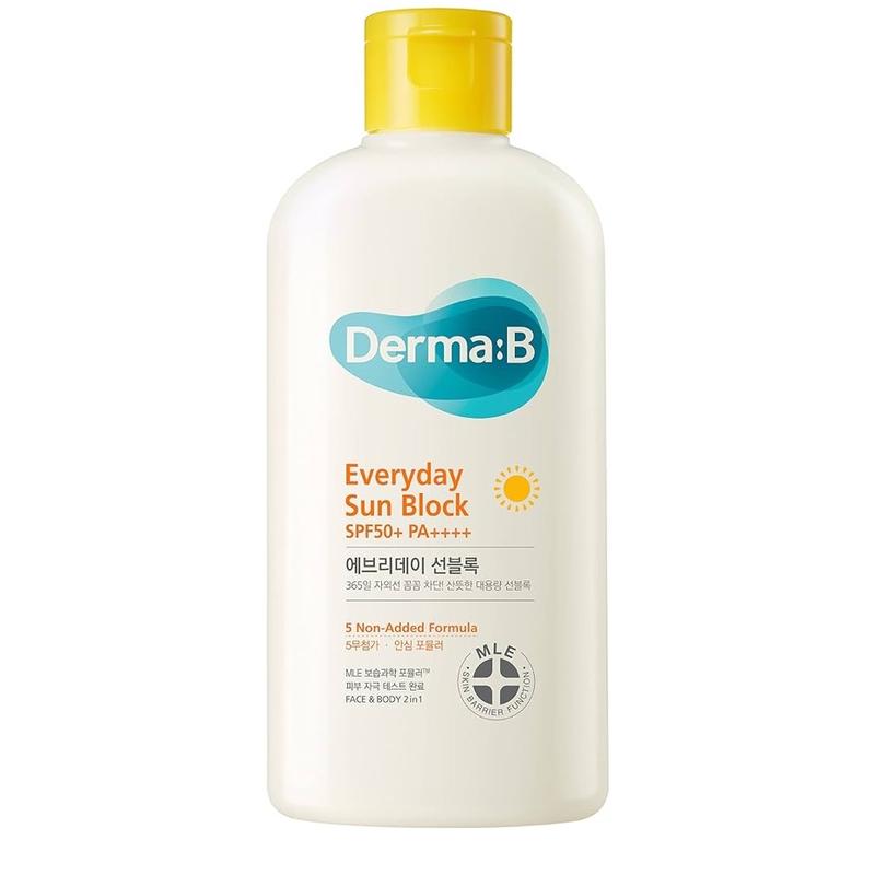 Derma B Everyday Sun Block Large Size Sunscreen SPF50+ PA++++ 6.71 Fl Oz, 200ml Fast-Absorbing Lightweight SPF Moisturizer, Facial Body Non-Sticky for Dewy Skin, Korean Protection Lotion