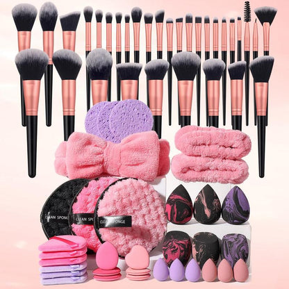 Makeup Tool Set, 65pcs/set Includes Brushes & Beauty Blenders & Headband & Wrist Bands & Triangular Sponges & Finger Sponges & Mini Beauty Blenders & Wash Puff