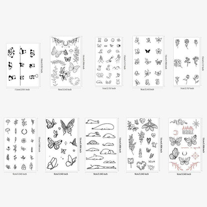 Mix Styles Temporary Tattoo Stickers, 10pcs/set Cartoon Animal & Flower Patterns Tattoo Sticker for Women & Men, Body Art Fact Art Stickers for Face Arm Neck