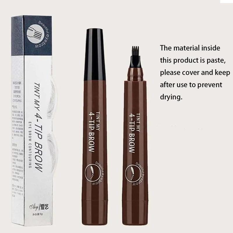 Four-tooth Liquid Eyebrow Pen, 1 Count Long Lasting Eyebrow Liquid Pencil, Brow Styling Brush, Sweat Proof High Pigmented Brow Shading and Filling Pen