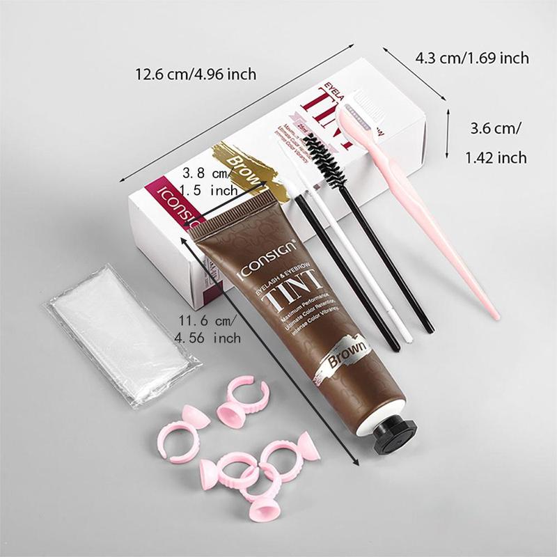 Eyebrow Tint, 1 Waterproof Eyebrow Dyeing Cream & 5 Glue Ring Holder & 5 Eyelash Brush & 10 Lorem Ipsum & 5 Lip Brush & 1 Pair Gloves & 1 Eyebrow Trimmer