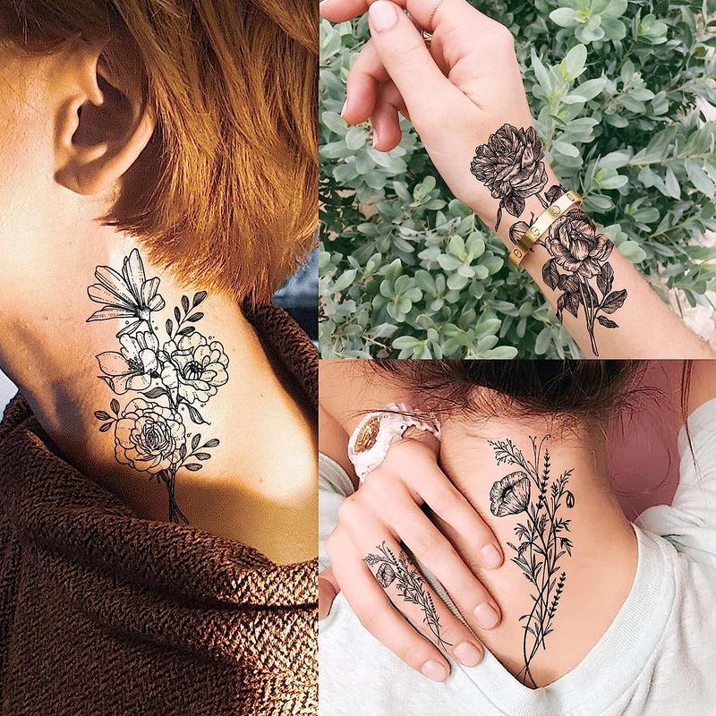 Creative Realistic Flower?Pattern Arm Tattoo Stickers, 19pcs Waterproof Temporary Tattoos, Body Art Decorations For Men & Women