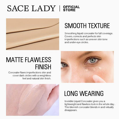 Sace Lady Long-lasting Matte Concealer, 1 Count Highly Concealer Liquid Foundation, Full Cover Flawless Makeup Cream, Pore Minimising Face Corrector