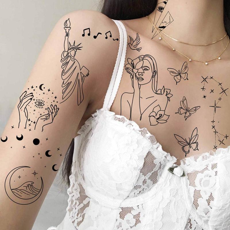 Minimalist Abstract Line Art Temporary Tattoo Sticker, 15pcs/set Creative Fake Tattoo Sticker, Body Art Decoration for Women & Men