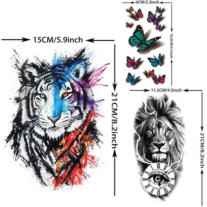 Lion & Owl &?Flower Pattern Temporary Tattoo Sticker, 54pcs/set Creative Fake Tattoo Sticker, Realistic Temporary Body Art Sticker, Body Decoration for Men & Women