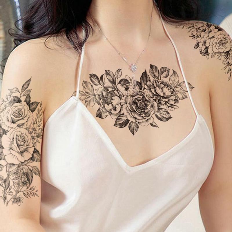 13pcs Flower Pattern Temporary Tattoo Sticker, Waterproof Fake Tattoo Sticker, Body Art Decoration For Women & Girls