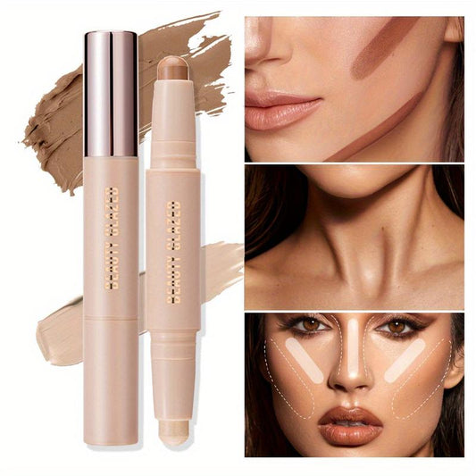 BEAUTY GLAZED Magic Shaper Contour & Glow Stick, 2-in-1 Matte Contour & Shimmering Highlight, Face Shaping & Brightening Make Up, Vegan & Cruelty Free, Buildabie Bronzer MakeupFlawless Cosmetic