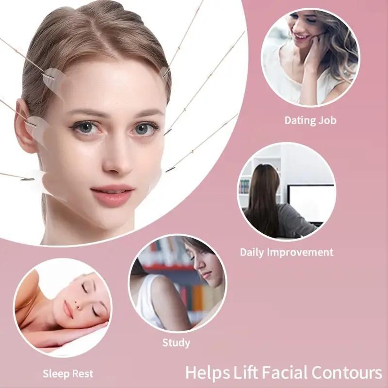 V-shaped Face Lift Tape, 20pcs Facial Skin Firming Lifting Patch & 8pcs Fixed Rope, Face Beauty Tools, Professional Skincare Tools for Daily Use