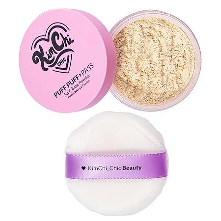 Kimchi Chic Beauty Puff Puff Pass Set & Bake Setting Powder, Translucent Finishing Powder and Color Corrector - Banana/Translucent/Lvander Makeup Matte Flawless Cosmetic