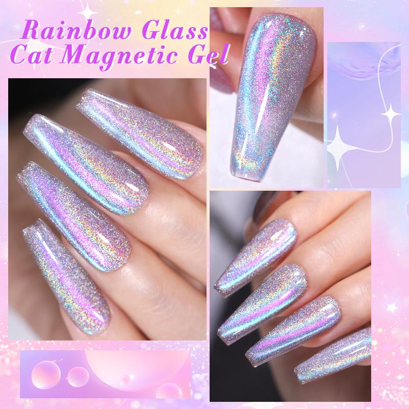 BORN PRETTY Rainbow Glass Cat Eye Magnetic Gel Polish 6 Colors Nails Art Set With Magnetic Stick Need UV Light