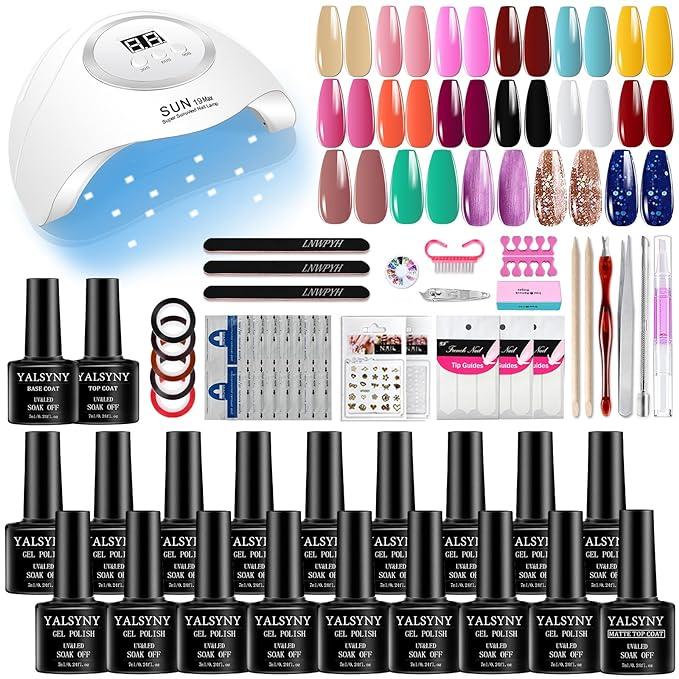 20 PCS Nail Polish Kit with UV LED NAIL LAMP Nail Gel Polish Base Top Coat kit Glossy Nail Art