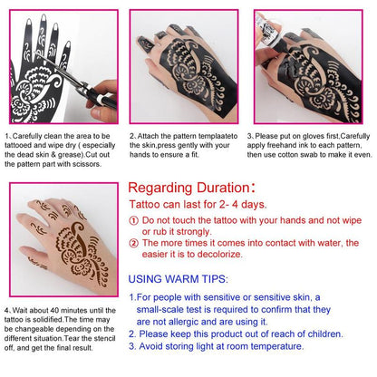 Mixed Color Semi-permanent Tattoo Kit, 1 Set Long-lasting Temporary Tattoo Ink Gel & Sheets Stencils & Accessories, Body Art Kit for Women & Men