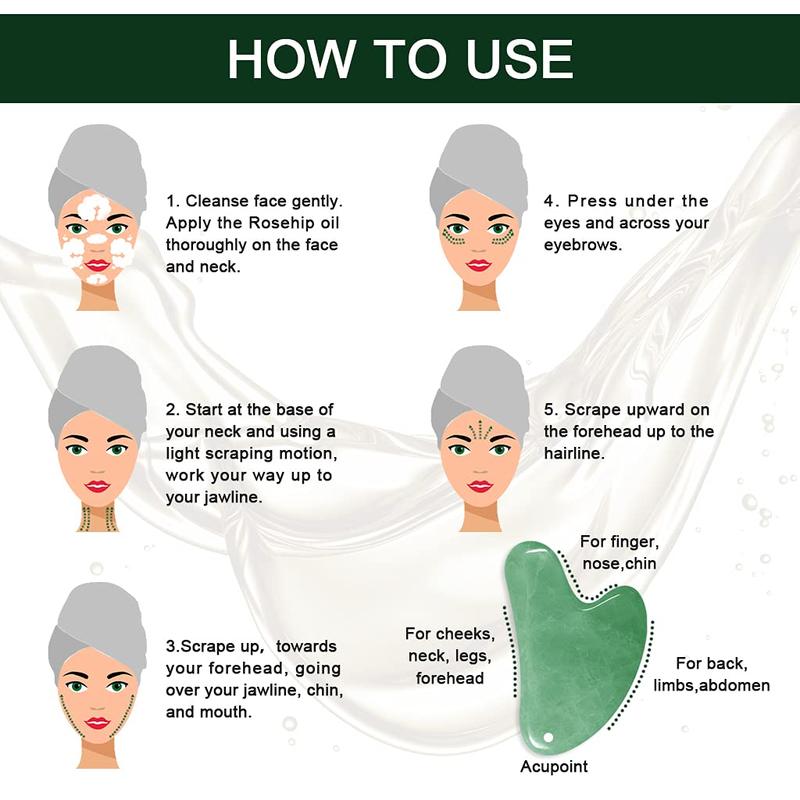 Gua Sha with Skincare Oil, Nature Jade Stone Facial Gua sha Products for Skin Massage, Beauty and Moisturizing - with Nice Travel Pouch