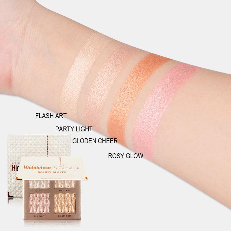 4 Color Long-lasting Highlighter Palette, 1 Count Shimmering Highlighter Makeup Palette, Facial Brightening Cosmetics for Women